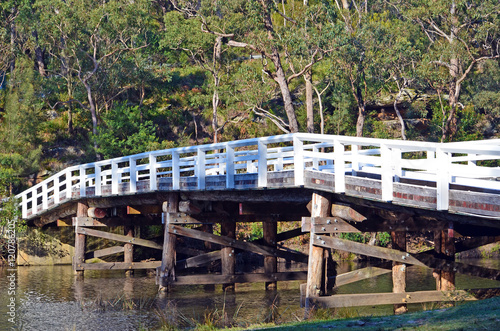Historic wooden Varney Bridge across Kangaroo Creek at Audley, Royal National Park, Sydney, Australia photo