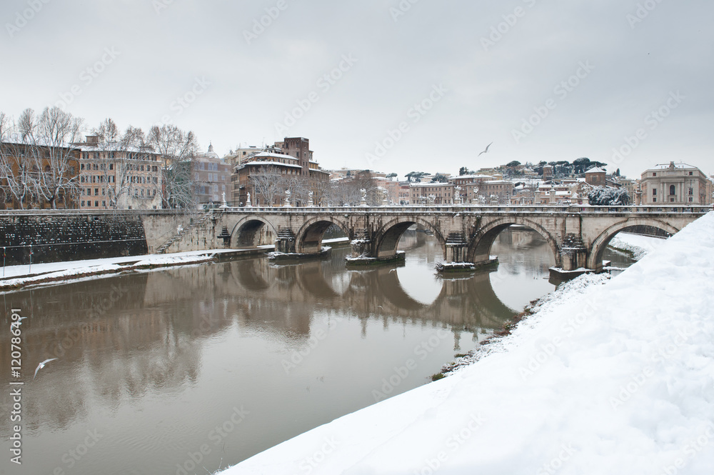 St Angelo Bridge winter view Rome