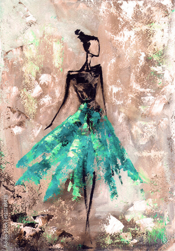 abstract woman in dress, oil painting
