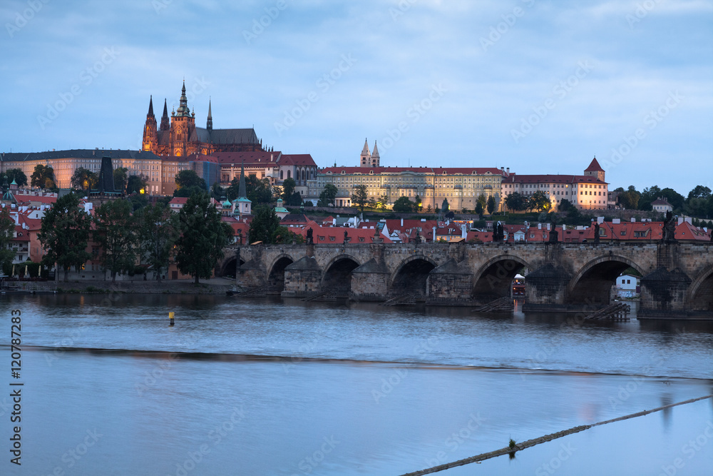 Cloudy evening cityscape of Prague