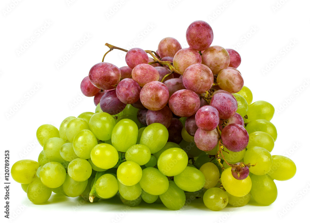 Red and yellow grapes on white background Red and yellow grapes on white background