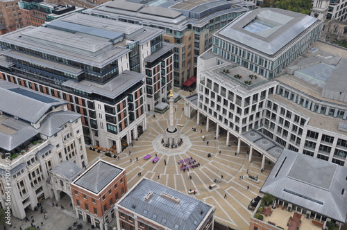 Fotografija Aerial view of people playing ping pong in Paternoster Square, London, England