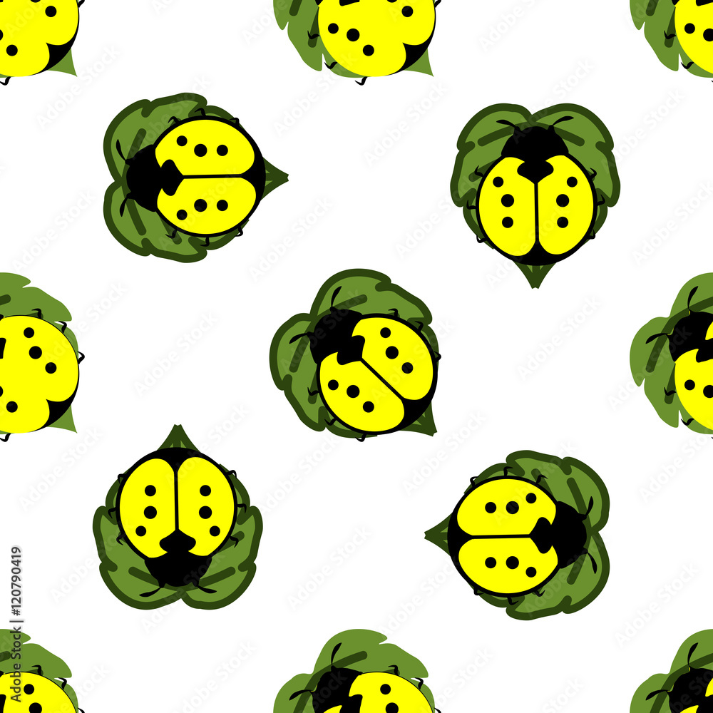 Ladybugs on leaves seamless pattern Ladybugs on leaves seamless pattern