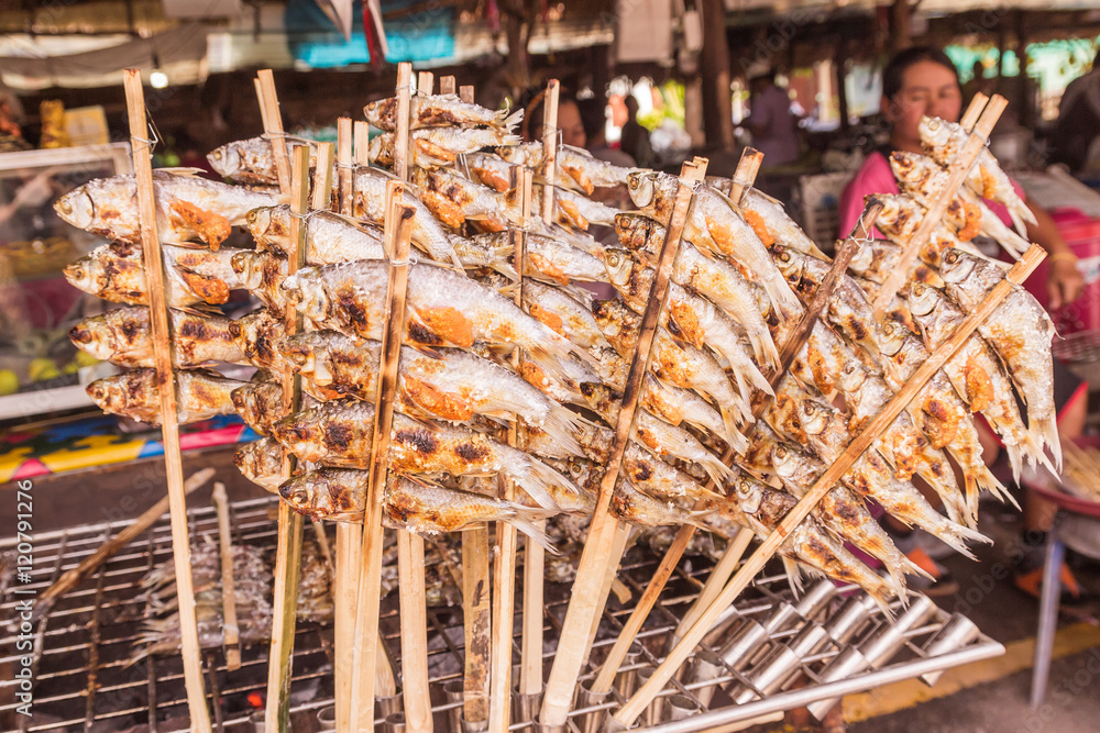 Fish with salted cooking burning selling at local Thai market