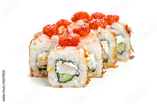 japanese sushi rolls on a white background