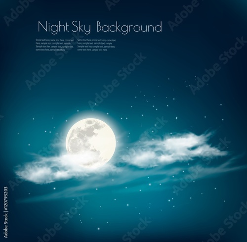 Night nature sky background with cloud and moon. Vector.