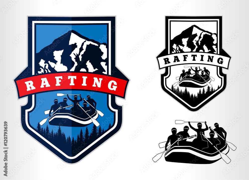 set of vector rafting emblems logo labels