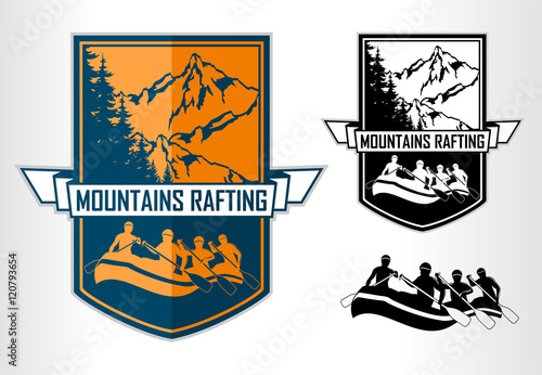 set of vector rafting emblems logo labels