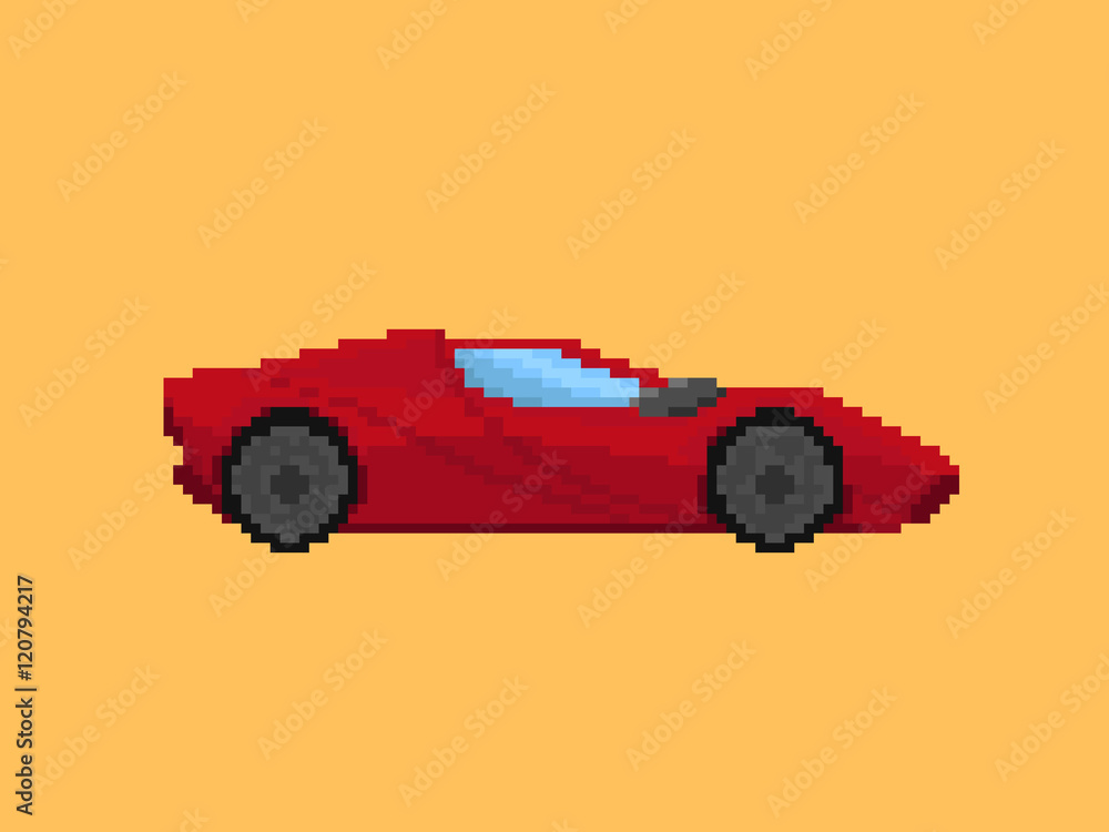 Fototapeta Illustration of red sport car in pixel art style