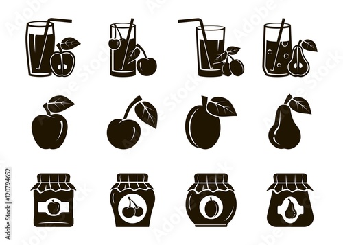 fruits. harvesting. cocktail. stewed fruit and jam. set of icons