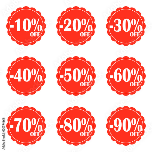 Set of percent discount sign icons, sale symbol, stars stickers