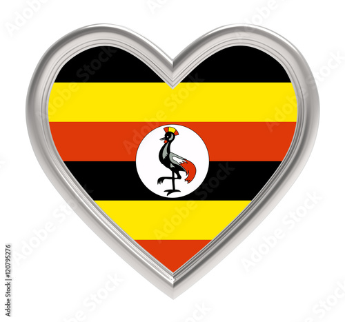 Free Download Uganda flag in silver heart isolated on white background. 3D illustration. - GFXLoad