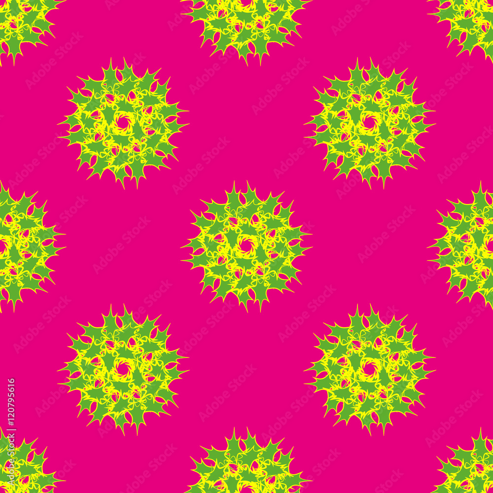 Green flowers with yellow border abstract seamless pattern. Green flowers with yellow border abstract seamless pattern.