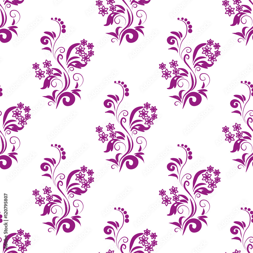 Purple natural plant seamless pattern on white background Purple natural plant seamless pattern on white background