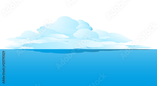 cloud falling under the ocean horizon, on a white sky