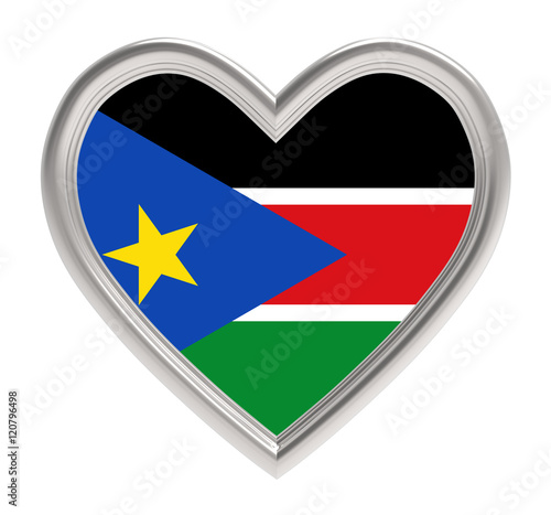 South Sudan flag in silver heart isolated on white background. 3D illustration. Free Download South Sudan flag in silver heart isolated on white background. 3D illustration. - GFXLoad