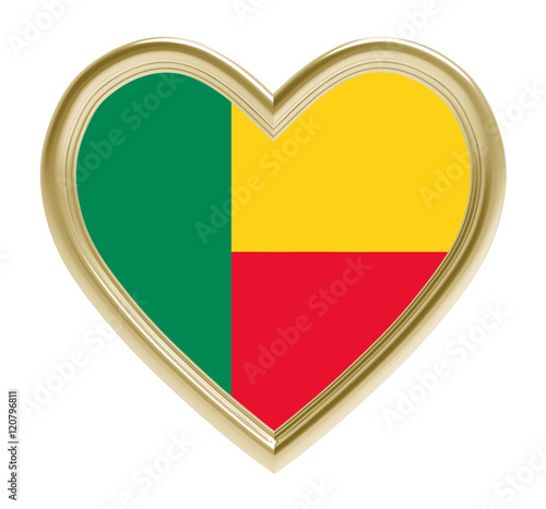 Benin flag in golden heart isolated on white background. 3D illustration. Free Download Benin flag in golden heart isolated on white background. 3D illustration. - GFXLoad