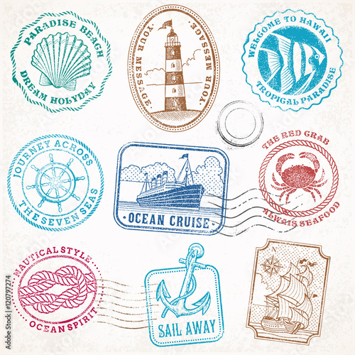 vector sea journey vintage stamps