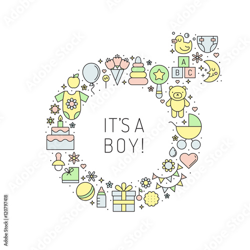 It’s a boy! cute outline vector background with Mars symbol.