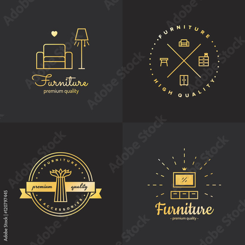 Gold furniture vintage hipster logo vector set. Part one.
