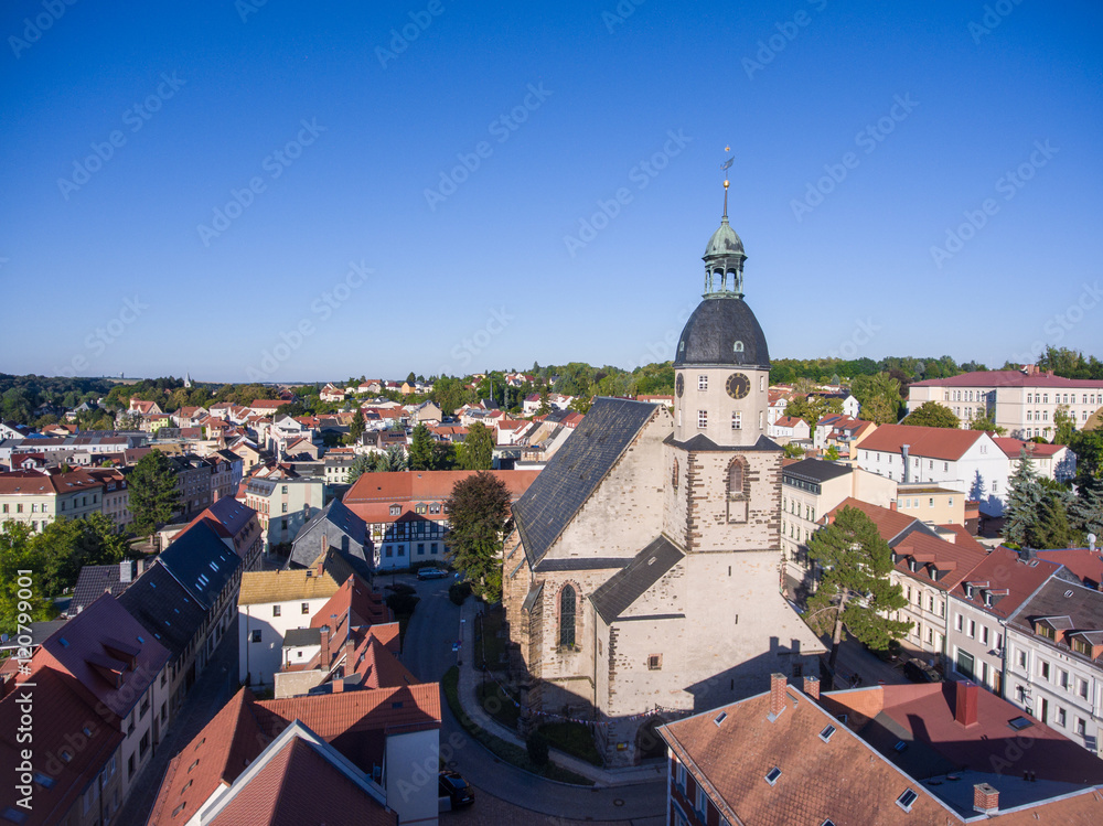 aerial view church St. Nicolai schmoelln thuringia germany