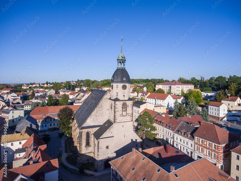 aerial view church St. Nicolai schmoelln thuringia germany