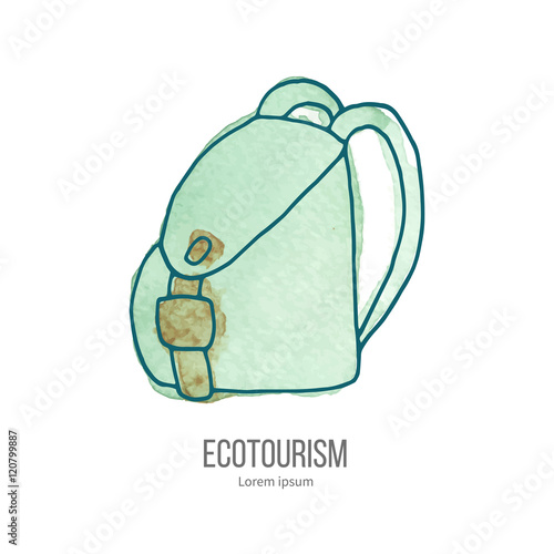 Vector ecotourism doodle on watercolor texture