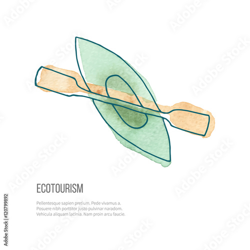 Vector ecotourism doodle on watercolor texture