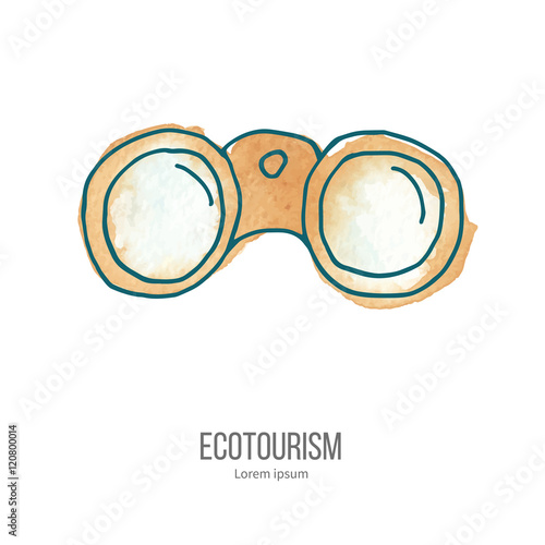 Vector ecotourism doodle on watercolor texture