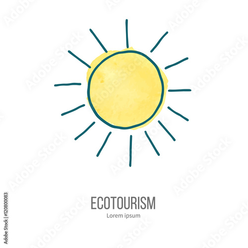 Vector ecotourism doodle on watercolor texture
