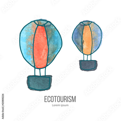 Vector ecotourism doodle on watercolor texture