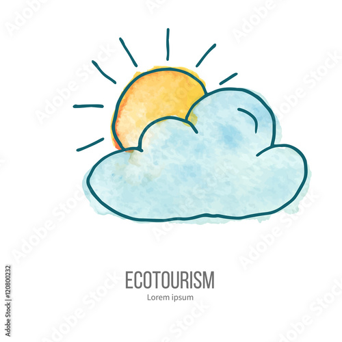 Vector ecotourism doodle on watercolor texture