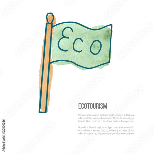 Vector ecotourism doodle on watercolor texture