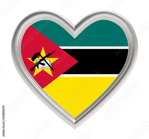 Mozambique flag in silver heart isolated on white background. 3D illustration. Free Download Mozambique flag in silver heart isolated on white background. 3D illustration. - GFXLoad