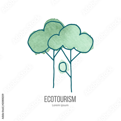 Vector ecotourism doodle on watercolor texture