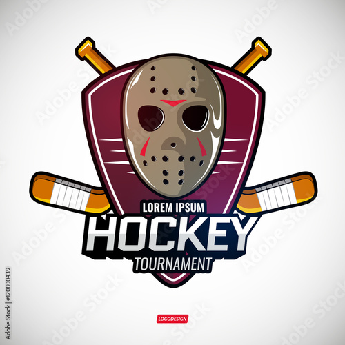 The logos on the theme of sport. Posters, stickers, emblems, logos for hockey. Different frames, objects sports design. Vector hockey emblems.