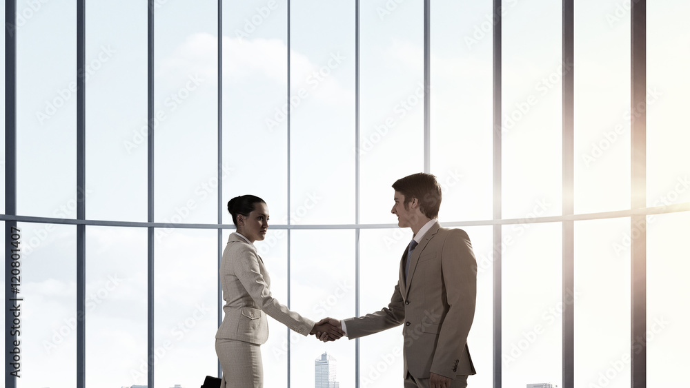 Business partners handshake . Mixed media Business partners handshake . Mixed media