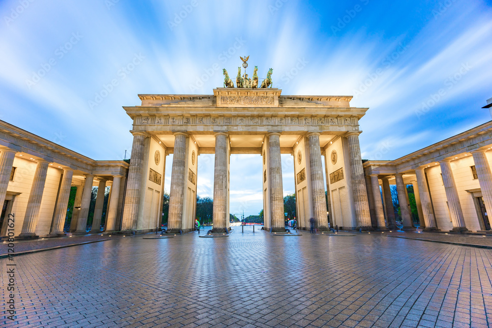 The long exposure view of Brandenburg Gate in Berlin, Germany