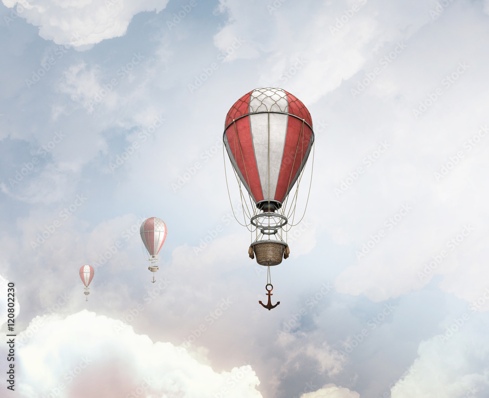 Fototapeta premium Aerostats flying over sky . Mixed media