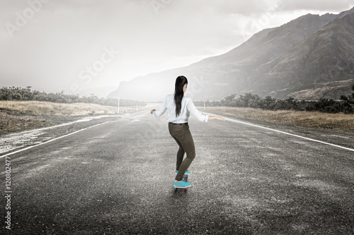 Girl ride skateboard . Mixed media © Sergey Nivens