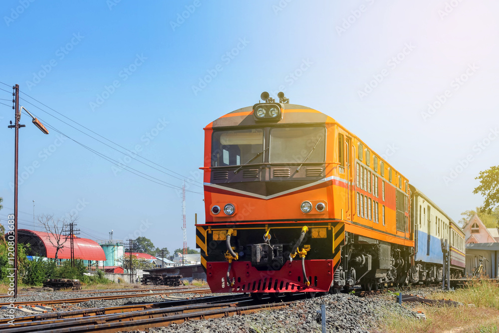 orange diesel engine locomotive train 