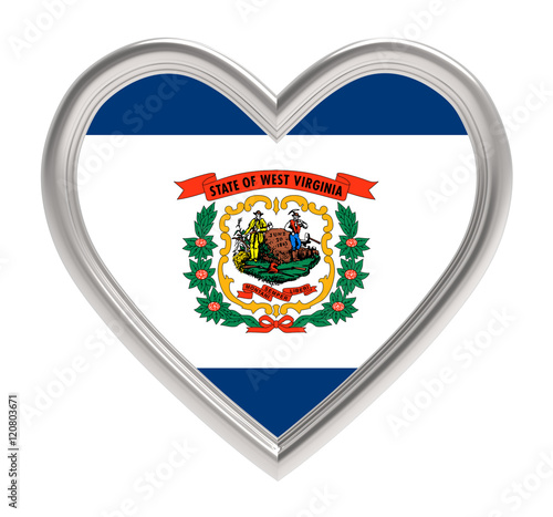 Free Download West Virginia flag in silver heart isolated on white background. 3D illustration. - GFXLoad
