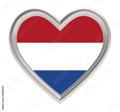 Free Download Dutch flag in silver heart isolated on white background. 3D illustration. - GFXLoad