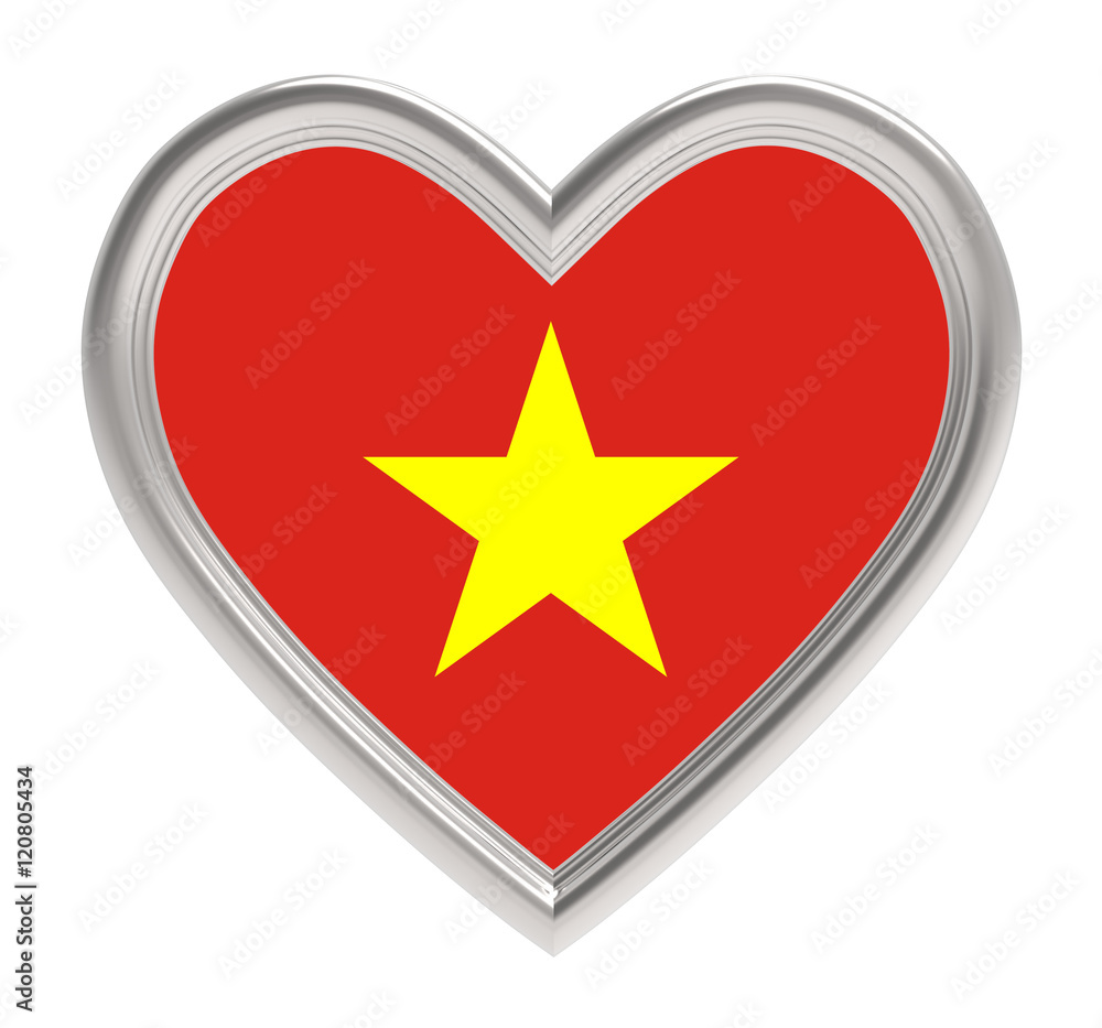 Vietnamese flag in silver heart isolated on white background. 3D illustration. Vietnamese flag in silver heart isolated on white background. 3D illustration.