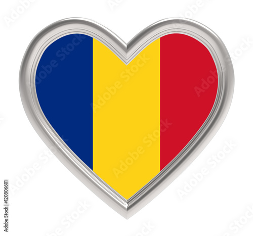 Free Download Romanian flag in silver heart isolated on white background. 3D illustration. - GFXLoad