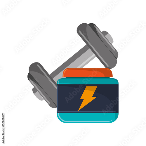 flat design dumbbell and protein supplement icon vector illustration