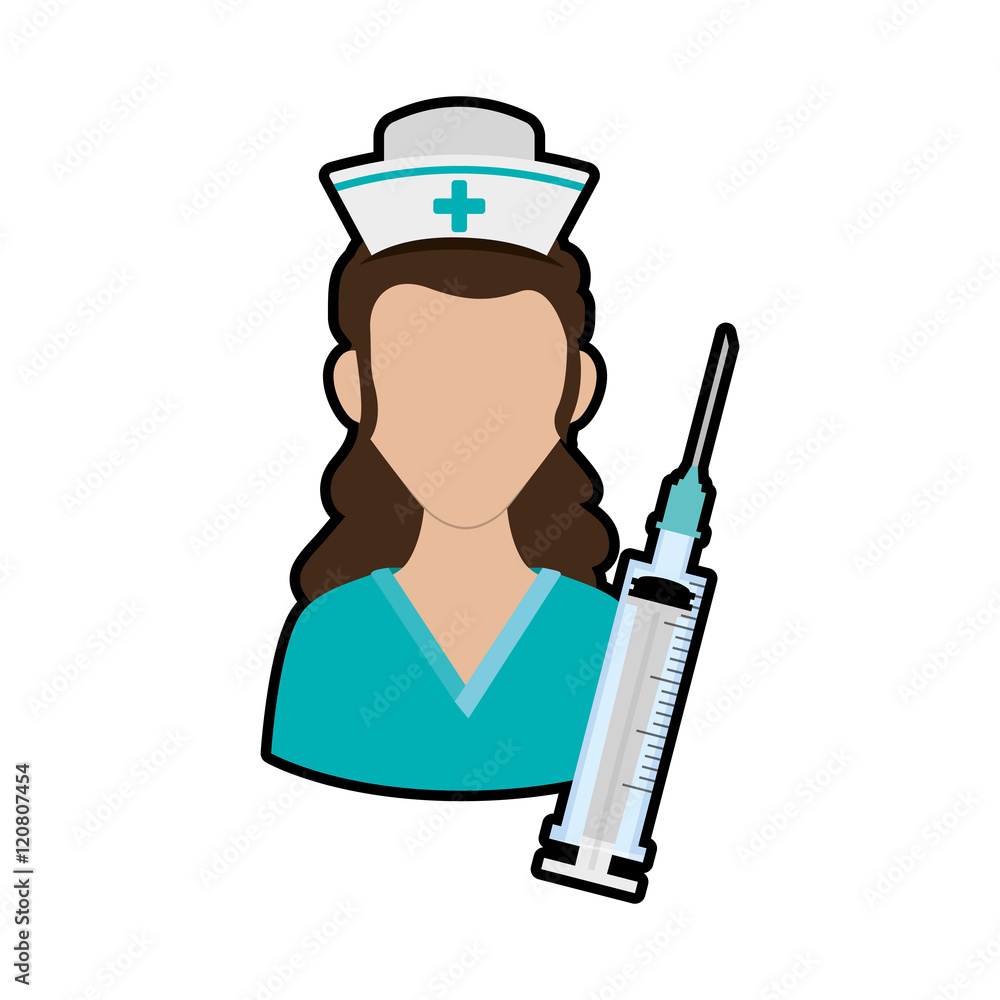 Nurse with uniform and syringe icon. Medical and health care theme. Isolated design. Vector illustration