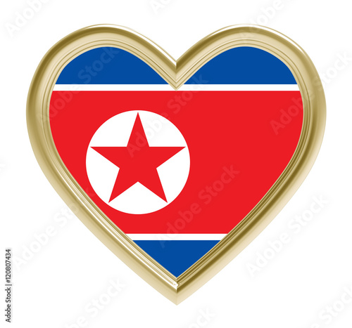 Free Download North Korean flag in golden heart isolated on white background. 3D illustration. - GFXLoad