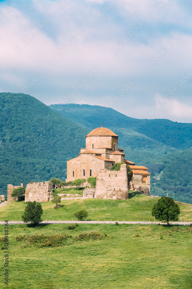 Mtskheta Georgia. Ancient World Heritage, Jvari Monastery On Green Valley