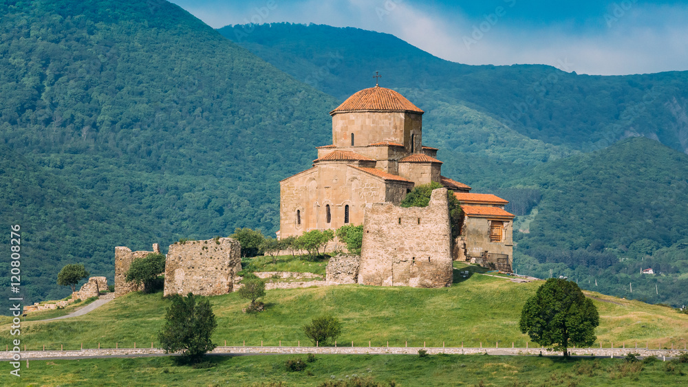 Mtskheta Georgia. Ancient World Heritage, Jvari Monastery On Green Valley
